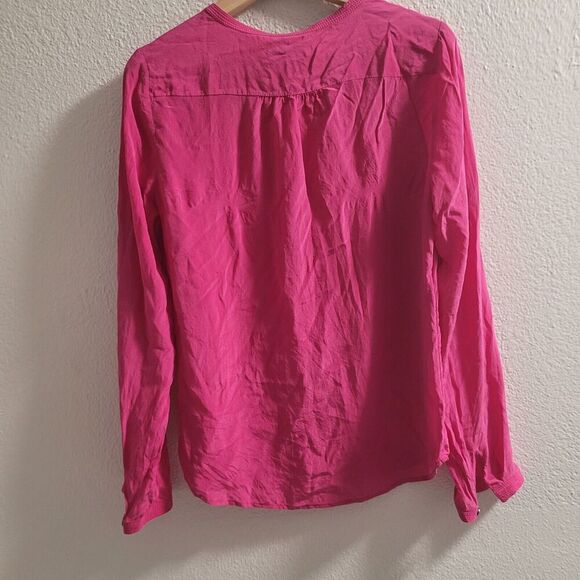 Banana Republic Womens Silk Shirt Size S Pink‎ Long Sleeve V Neck Barbiecore - Picture 9 of 9